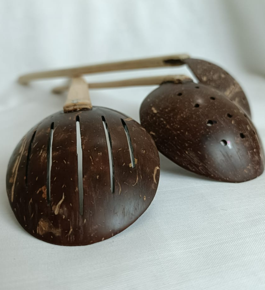 CocoSlick Coconut Shell Cooking Ladle, 28 cm Length, 7 cm Width, Wooden Handle