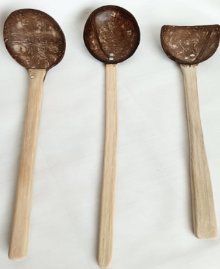 CocoSlick Coconut Shell Cooking Ladle, 28 cm Length, 7 cm Width, Wooden Handle